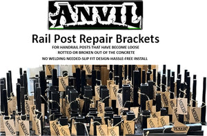 3 3/4" RAIL repair Base feet 2 BRACKETS on 3 x 3 plate for 1" Rusted Handrail posts No welding slips inside rails 1" square hollow post includes hardware!