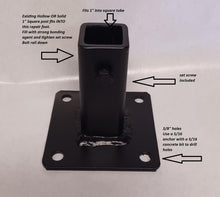 Load image into Gallery viewer, Handrail REPAIR foot 5 1/4&quot; H. sleeves inside 1&quot; post NO Welding needed! Black with set screw.

