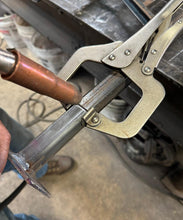 Load image into Gallery viewer, Weld on Handrail Steps 6” repair foot for 1&quot; post that have rotted and broken out of cement w bolts! Black Paint
