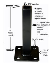 Load image into Gallery viewer, Weld on Handrail Steps 6” repair foot for 1&quot; post that have rotted and broken out of cement w bolts! Black Paint
