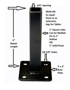 Weld on Handrail Steps 6” repair foot for 1" post that have rotted and broken out of cement w bolts! Black Paint